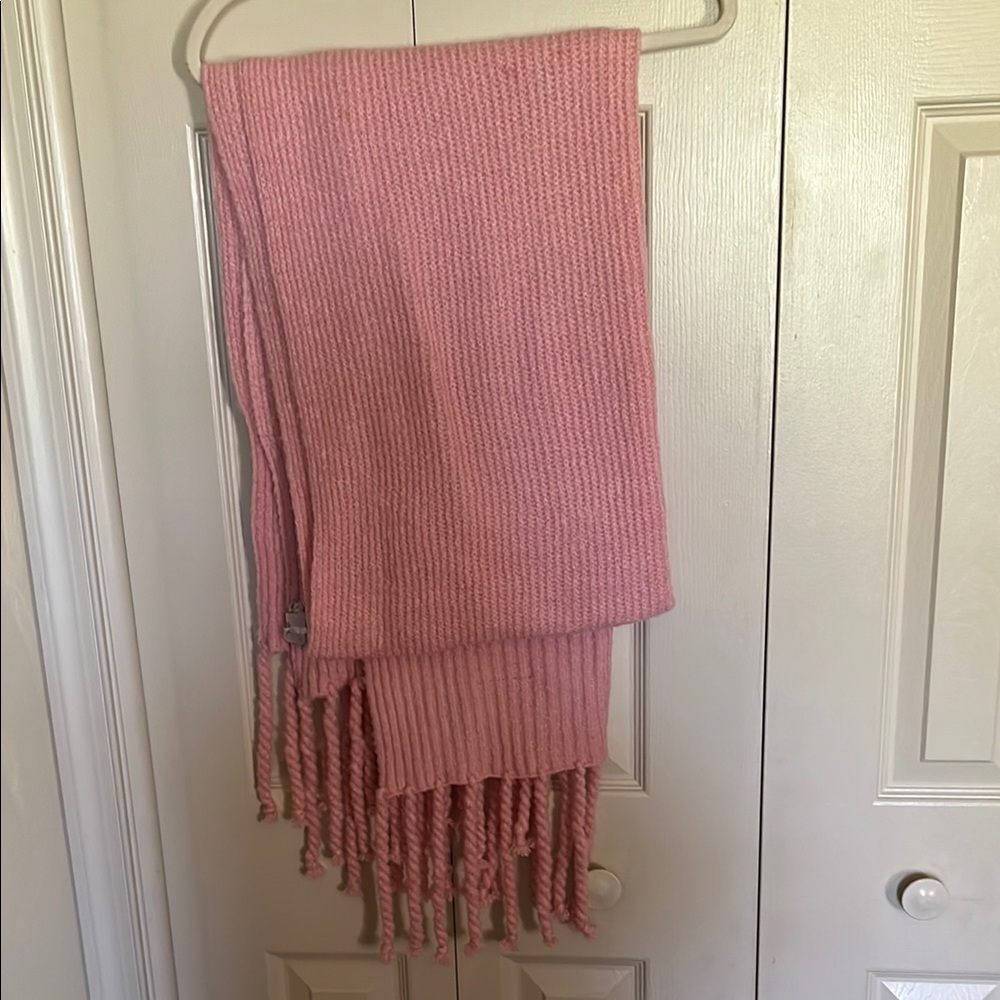 Free People Pink Knit Scarf 80” long, 24” wide fringe: 8”